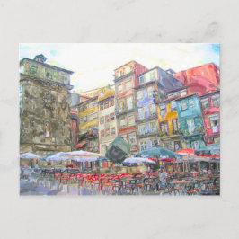 Aquarell. Stadtansicht von Porto am Douro. Postkarte
