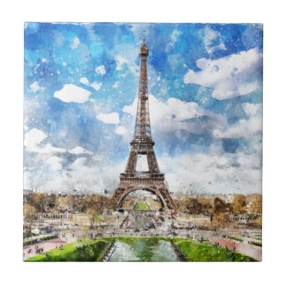 Aquarell-Stadtbild Paris, Eiffel in Richtung zu Fliese