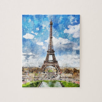 Aquarell-Stadtbild Paris, Eiffel in Richtung zu Puzzle