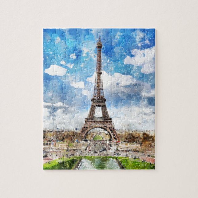 Aquarell-Stadtbild Paris, Eiffel in Richtung zu Puzzle (Vertikal)