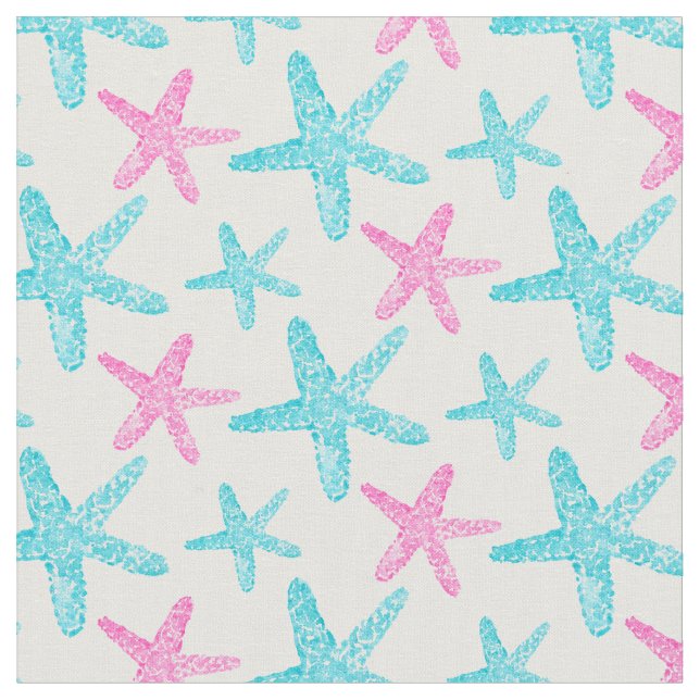 Aquarell Starfish Aquamarin rosa Muster Stoff (Nahaufnahme)
