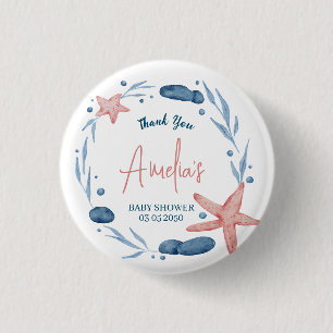 Aquarell Starfish Blue Coral Reef Babydusche Button