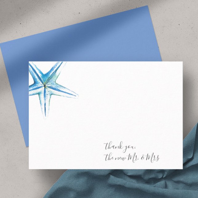 Aquarell Starfish Dankeschön Stationery Note Card Mitteilungskarte (thank you cards starfish blue watercolor art by Victoria Grigaliunas)