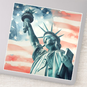 Aquarell Statue of Liberty mit amerikanischer Flag Aufkleber