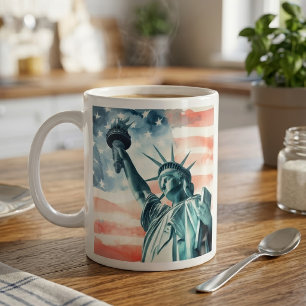 Aquarell Statue of Liberty mit amerikanischer Flag Kaffeetasse