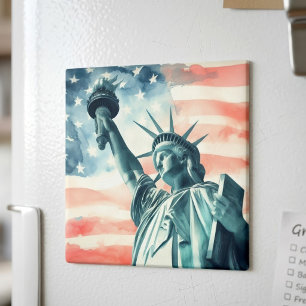 Aquarell Statue of Liberty mit amerikanischer Flag Magnet