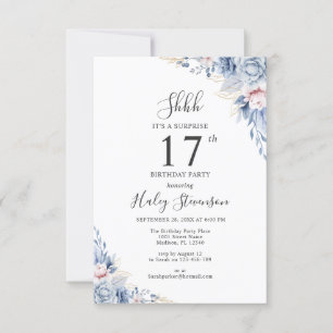 Aquarell Staubblau Boho Budget 17. Geburtstag Einladung