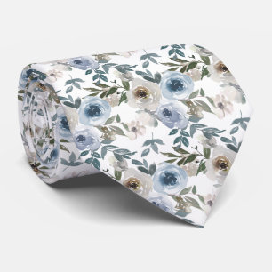 Aquarell Staubblau Florale Hochzeit  Krawatte