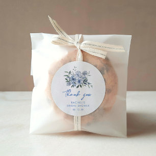 Aquarell Staubblau Florales Brautbad Runder Aufkleber