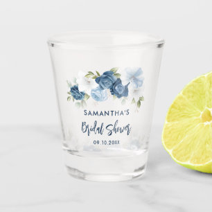 Aquarell Staubblau Florales Brautbad Schnapsglas
