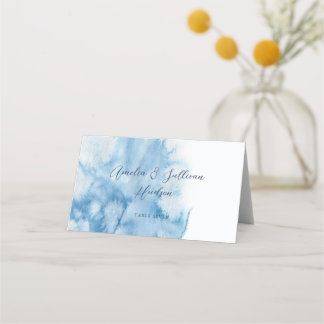 Aquarell Staubblau Winter Hochzeit Platzkarte