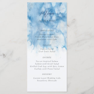 Aquarell Staubblau Winter Hochzeitsmenü Menükarte