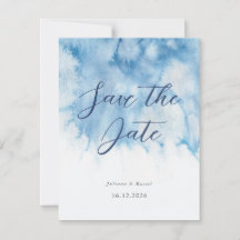 Aquarell Staubblau Winterhochzeit Save The Date
