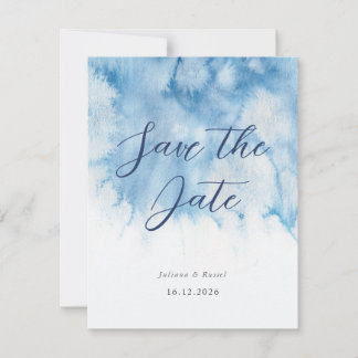 Aquarell Staubblau Winterhochzeit Save The Date