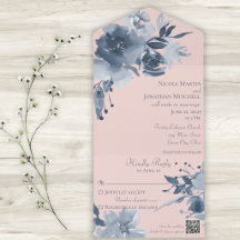 Aquarell Staubblaues Floral auf Rosé mit QR-Code