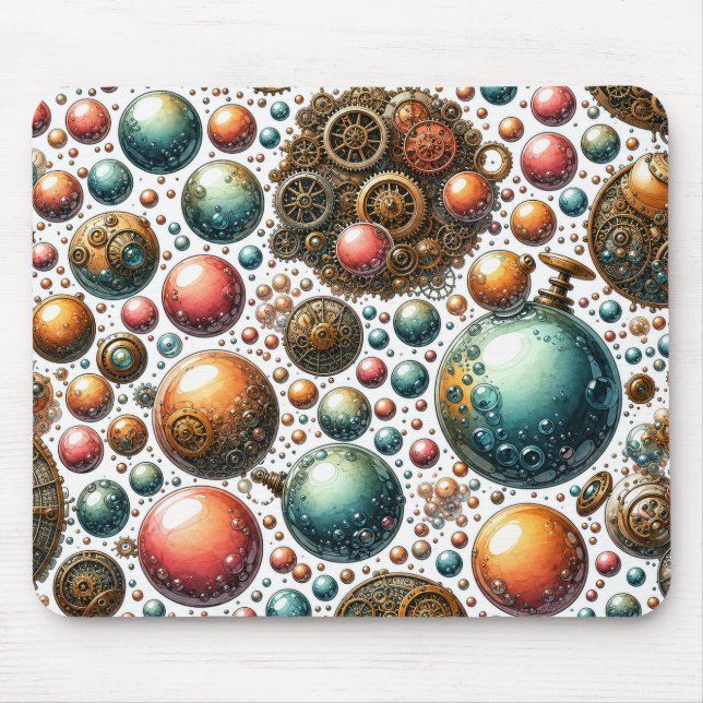 Aquarell-Steampunk-Blasen & Zahnräder Mousepad (Vorne)