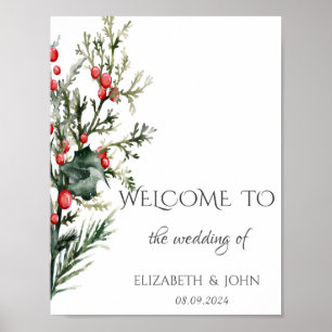 Aquarell Stechpalmen-Beeren Grünzeug Hochzeit Poster