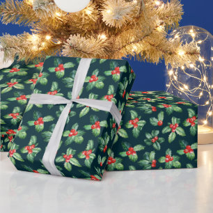 Aquarell-Stechpalmen-Beeren-Mistel-Weihnachten Geschenkpapier