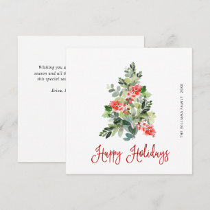Aquarell-Stechpalmen-Weihnachtsbaum-Gruß Feiertagskarte