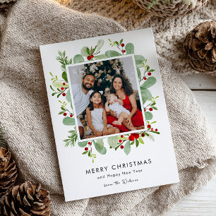 Aquarell-Stechpalmen-Weihnachtsfoto Feiertagskarte