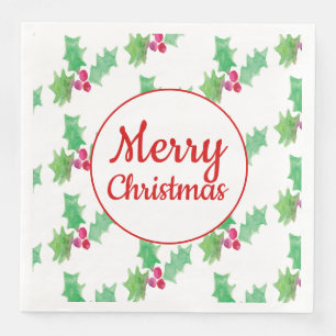 Aquarell-Stechpalmen-Weihnachtsservietten Serviette