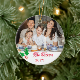 Aquarell Stechpalmenbeeren Familienfoto Keramik Ornament