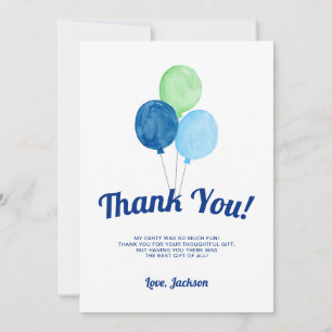 Aquarell steigt Jungen-Geburtstag im Ballon auf Dankeskarte