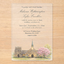 Aquarell Stein Kapelle Frühling Hochzeit Acryleinladungen