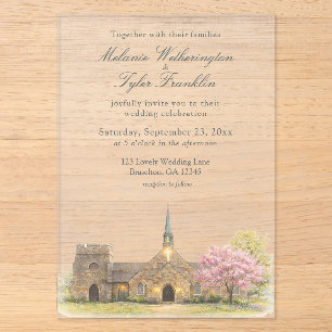 Aquarell Stein Kapelle Frühling Hochzeit Acryleinladungen