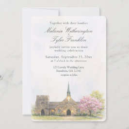 Aquarell Stein Kapelle Frühling Hochzeitsfoto Einladung