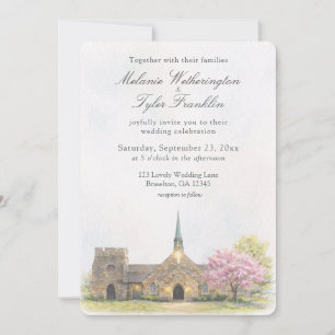 Aquarell Stein Kapelle Frühling Hochzeitsfoto Einladung