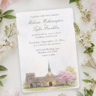 Aquarell-Stein-Kapelle-Frühlings-Hochzeitseinladun Einladung