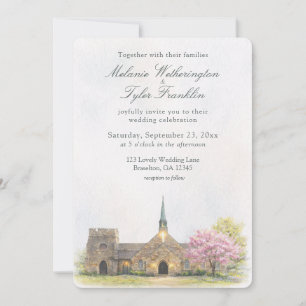 Aquarell-Stein-Kapelle-Frühlings-Hochzeitseinladun Einladung