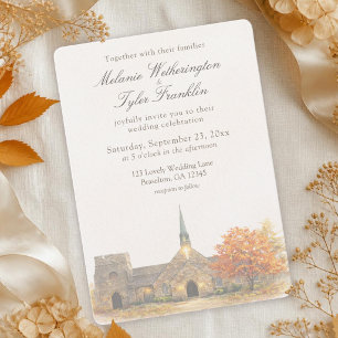 Aquarell-Stein-Kapelle-Herbst-Hochzeitseinladung Einladung