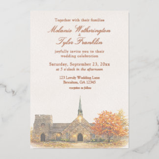 Aquarell-Stein-Kapelle-Herbst-Hochzeitseinladung Folieneinladung
