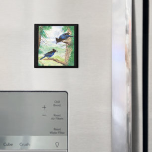 Aquarell Stellar Jay Vögel Wald Bäume Magnet