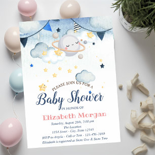 Aquarell Sterne, Wolken, Planet Baby Shower  Einladung
