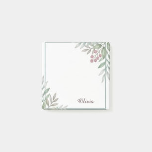 Aquarell-Sticky-Notes mit floralem Design und Name Post-it Klebezettel