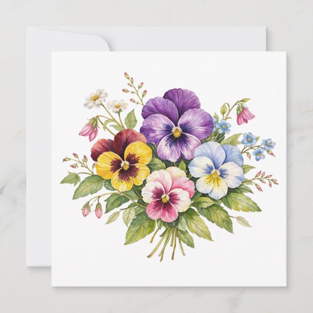Aquarell-Stiefmütterchen-Blumenstrauß  Karte (Vorderseite)