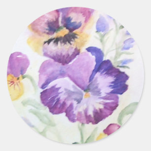 Aquarell-Stiefmütterchen Runder Aufkleber