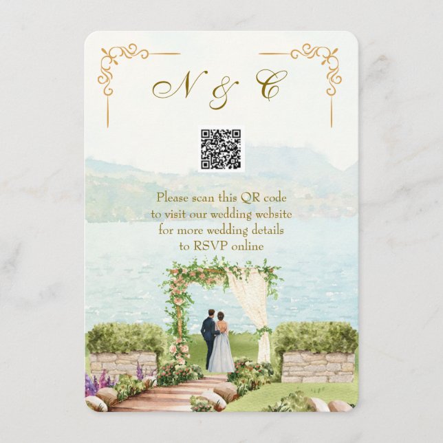 Aquarell-Stil QR-Code Hochzeit Beilagekarte Begleitkarte (Vorderseite)