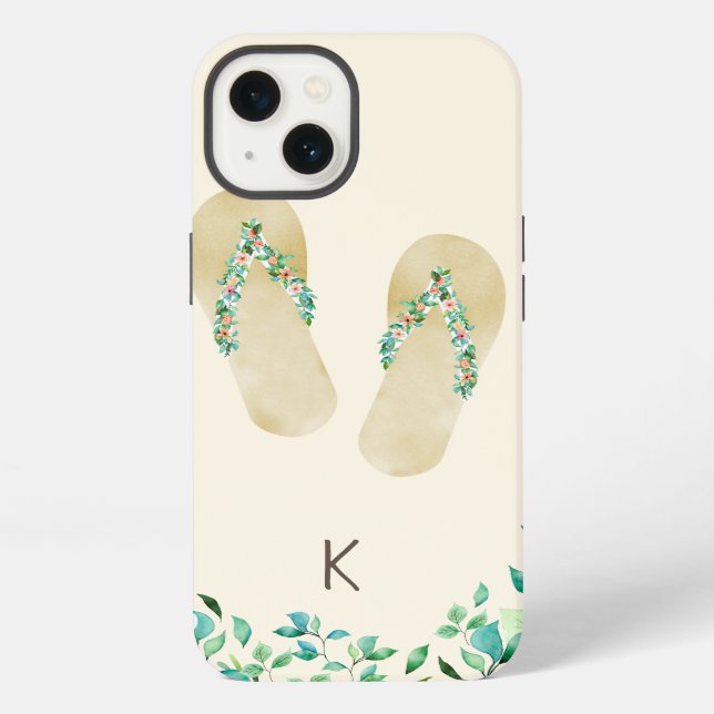 Aquarell-Strand-Botanik-Flippflops iPhone Hülle (Rückseite)