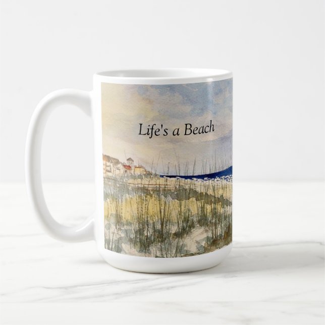 Aquarell-Strand, das Leben ist ein Strand, Kaffeet Kaffeetasse (Links)