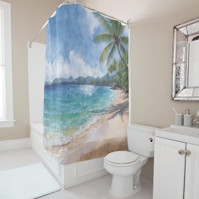 Aquarell Strand Hawaii Duschvorhang (Beispiel)