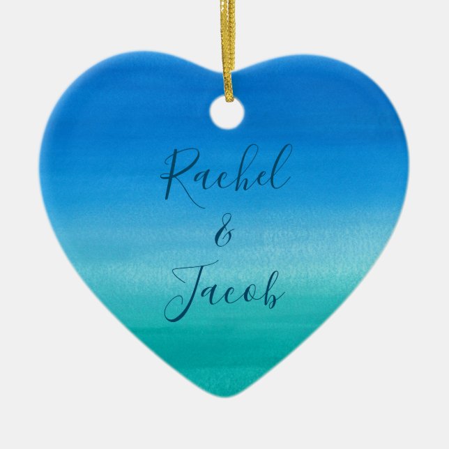 Aquarell-Strand-Hochzeits-Paare Keramik Ornament (Vorne)