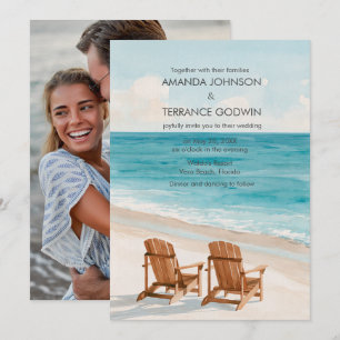 Aquarell-Strand-Hochzeitsfoto Einladung
