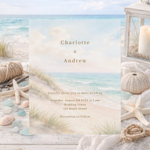 Aquarell-Strand-Küsten-Moderne-Hochzeits-Einladung