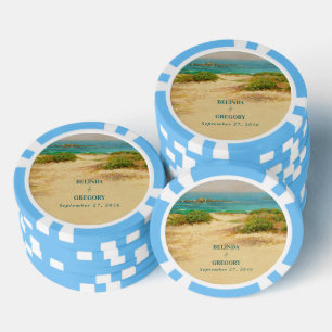 Aquarell-Strand Küstenhochzeitsziel Pokerchips