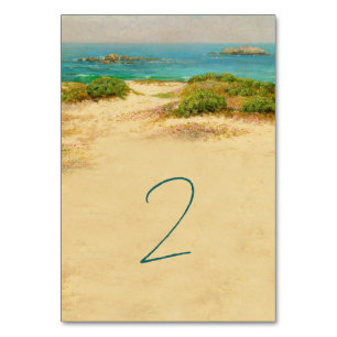 Aquarell-Strand Küstenhochzeitsziel Tischnummer