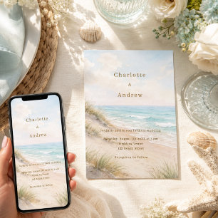 Aquarell-Strand-küstliche moderne Hochzeit Einladung
